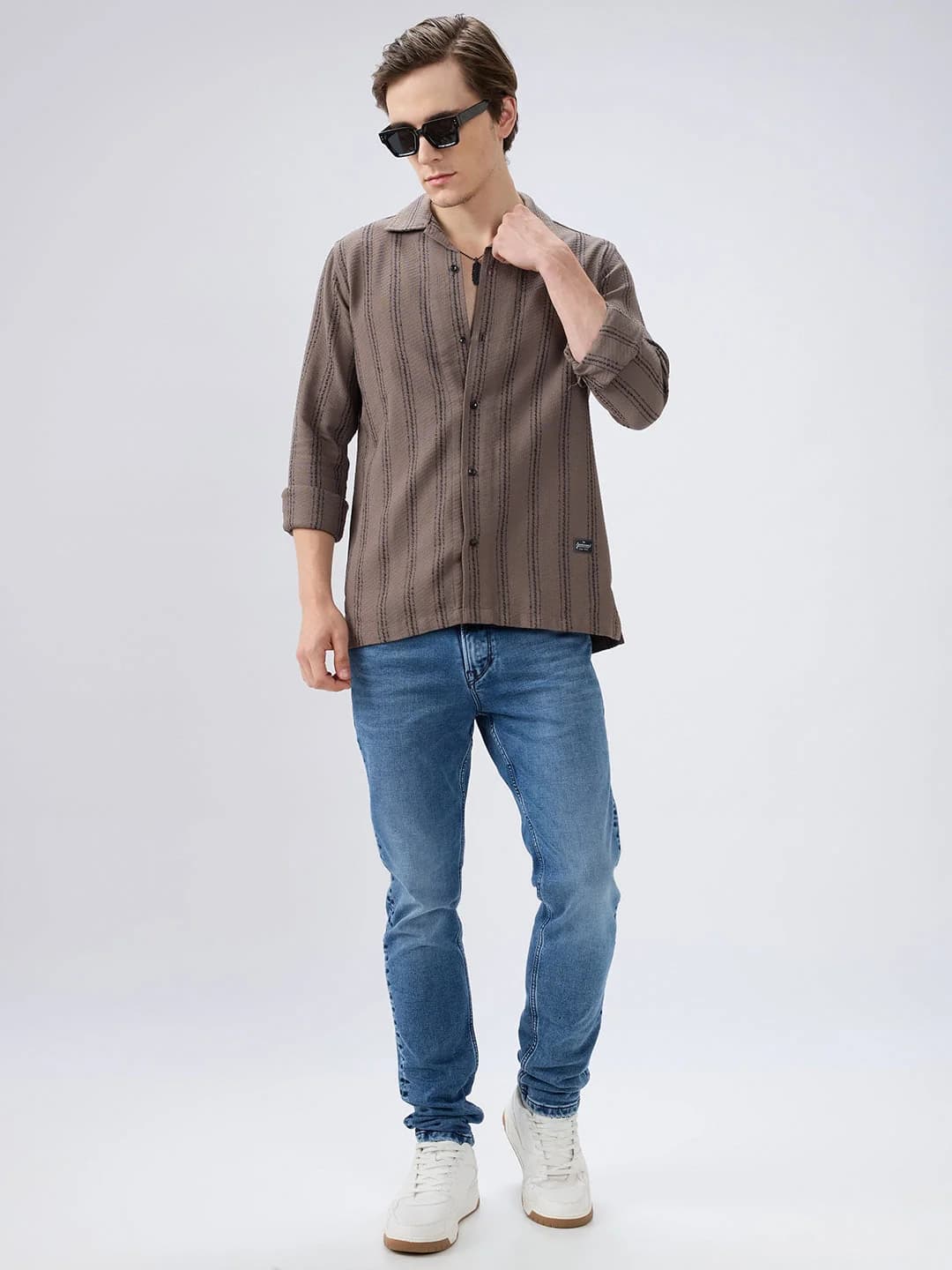 Men's Green Casual Striped Slim Fit Cotton Shirt