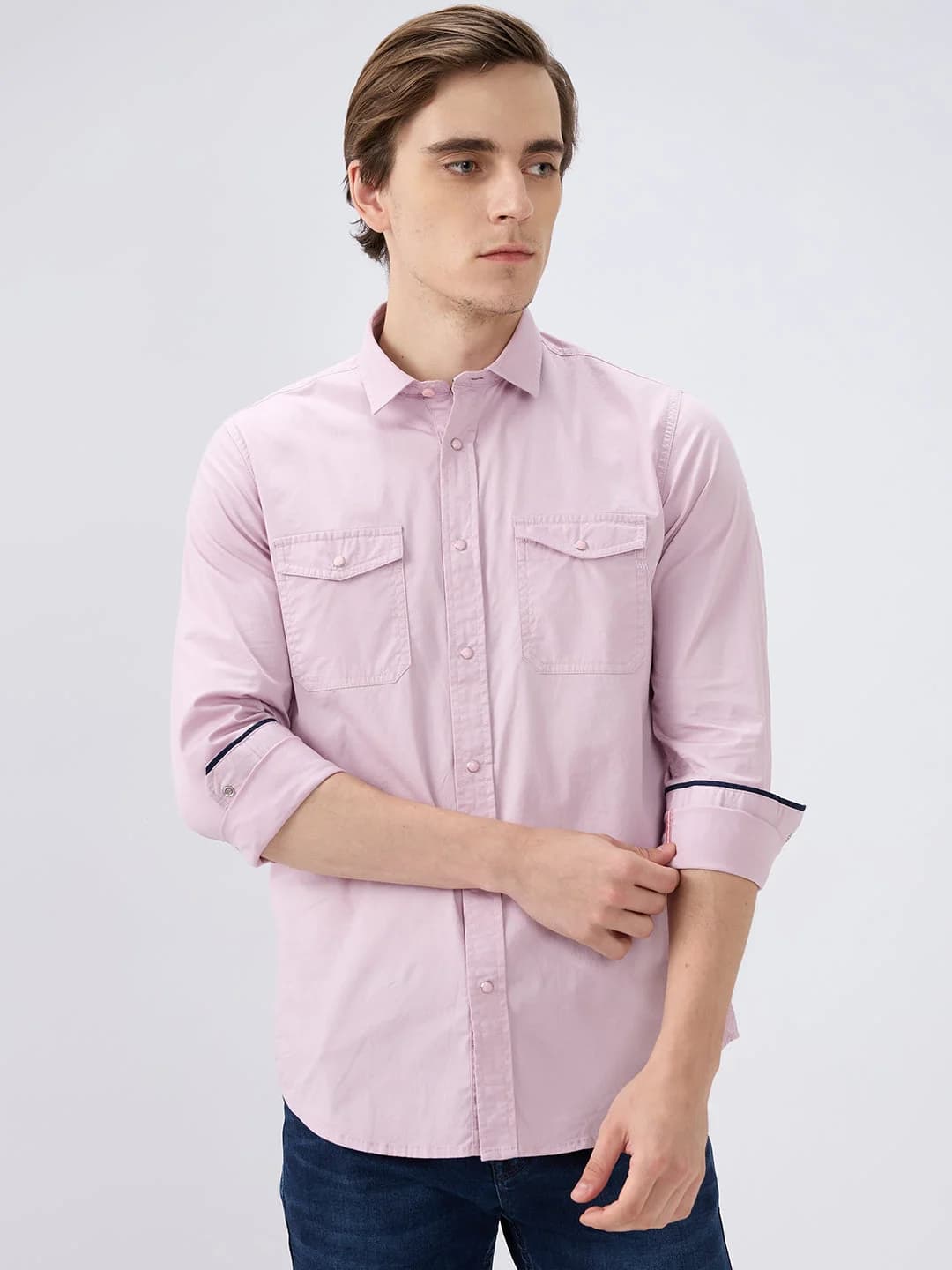 Men's Purple Casual Solid Slim Fit Cotton Shirt