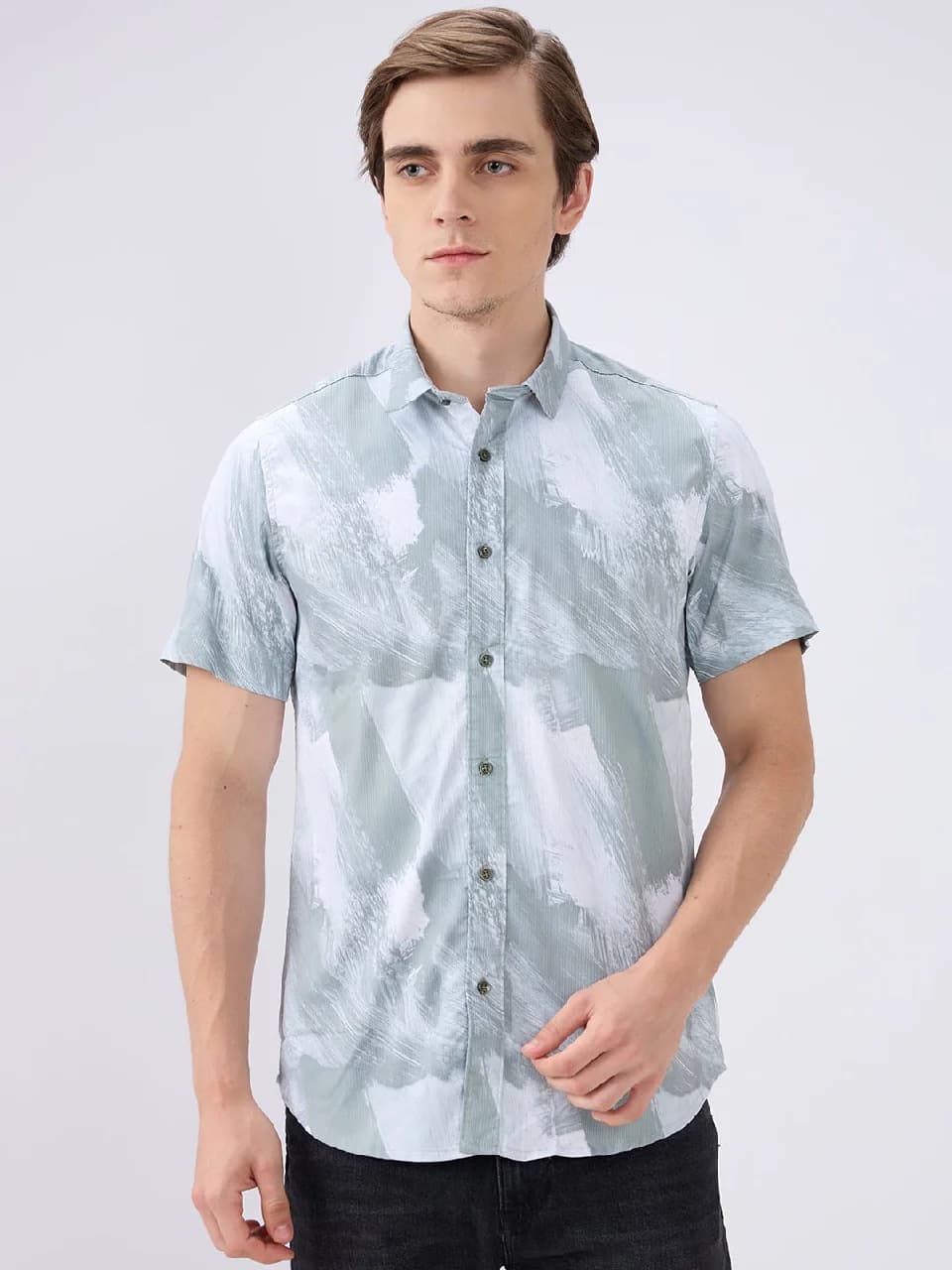 Men's Green Casual Printed Slim Fit Cotton Shirt