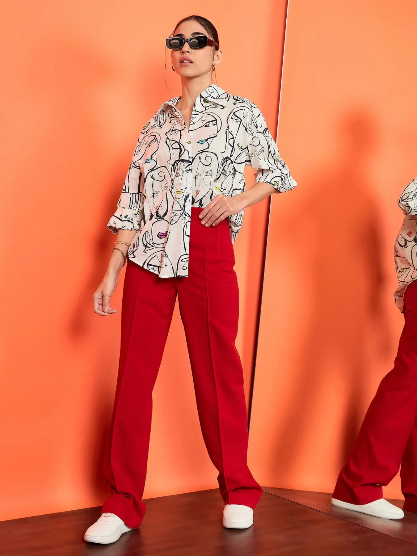 Women's White Casual Printed Regular Fit Shirt