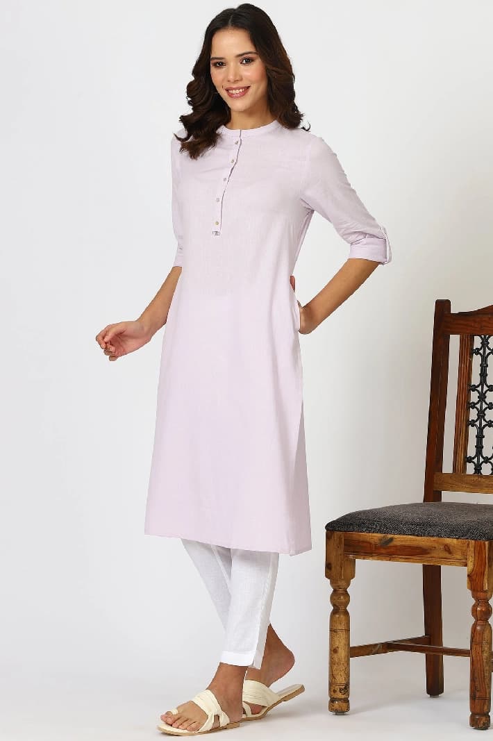 Women's Purple Casual Solid Regular Fit Kurta