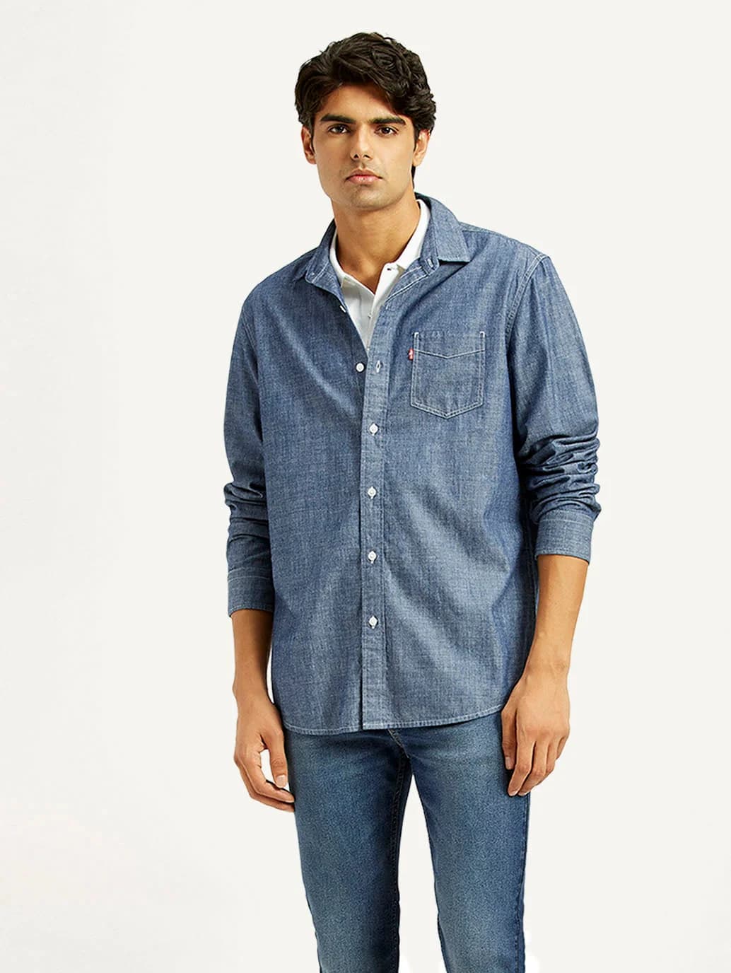 Men's Blue Casual Slim Fit Cotton Shirt