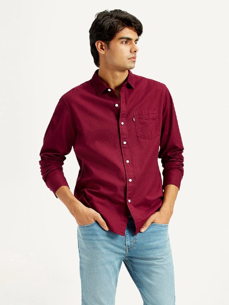 Men's Red Casual Slim Fit Shirt