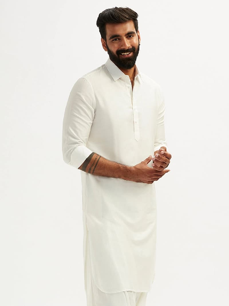 Men's White Festive Solid Kurta