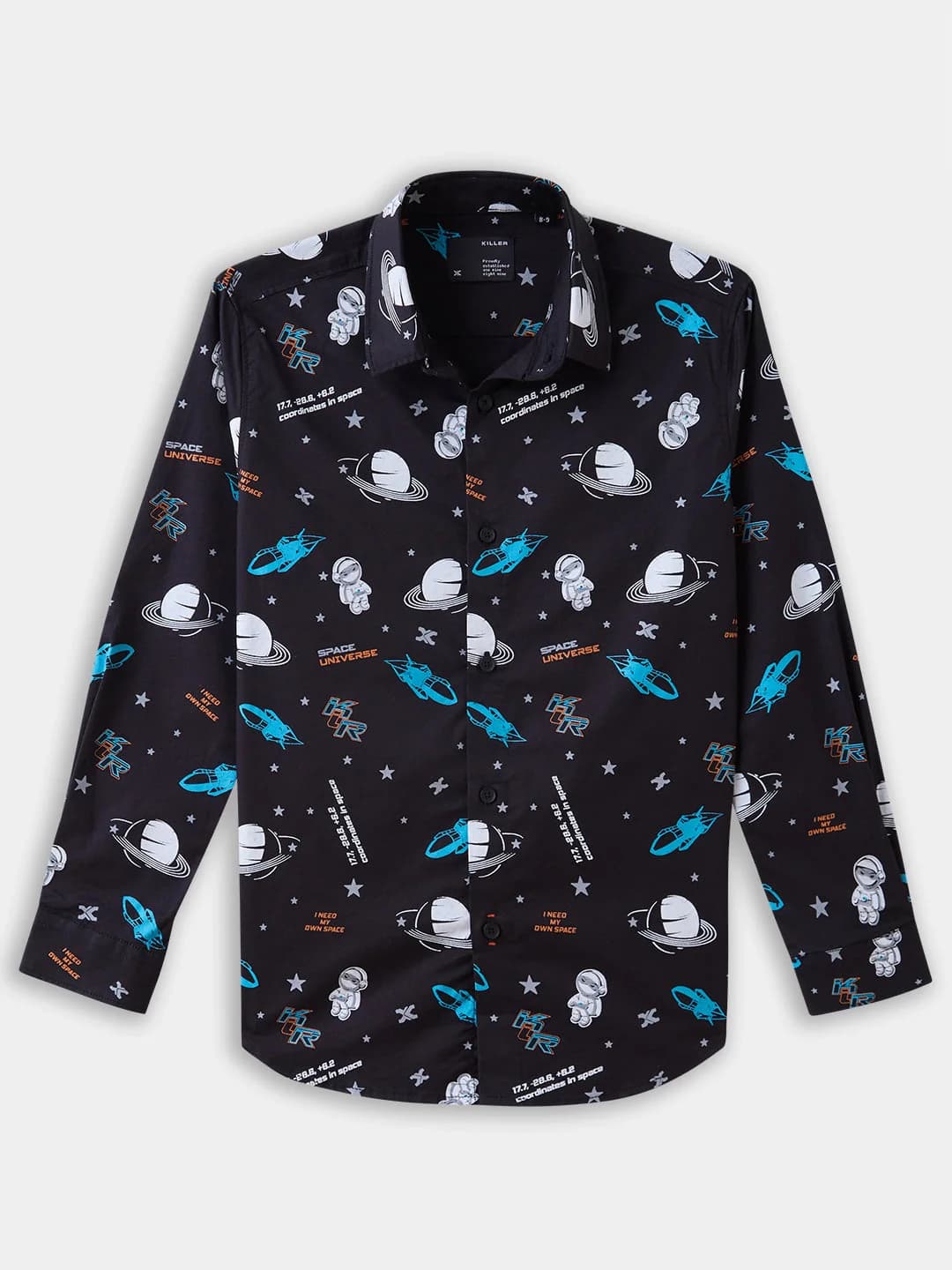 Boys Black Casual Full Sleeves Printed Twill Shirt
