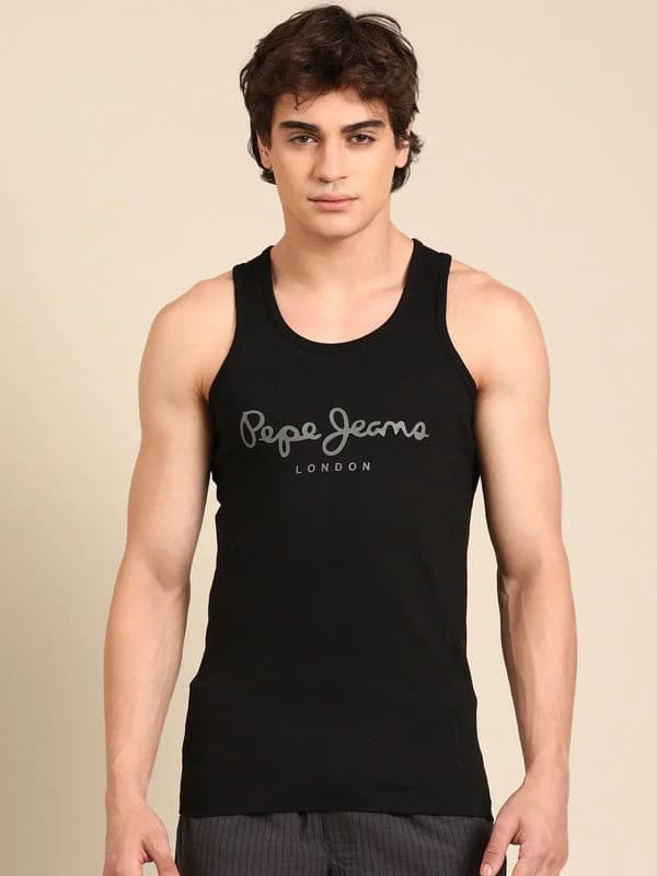 Men's Black Cotton Regular Fit Vest