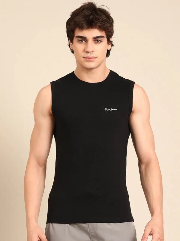 Men's Black Cotton Regular Fit Vest