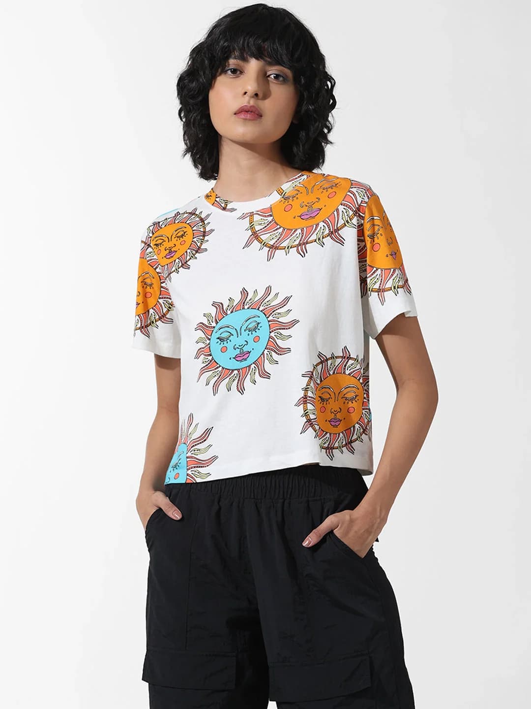 Women's White Casual Printed Tshirt