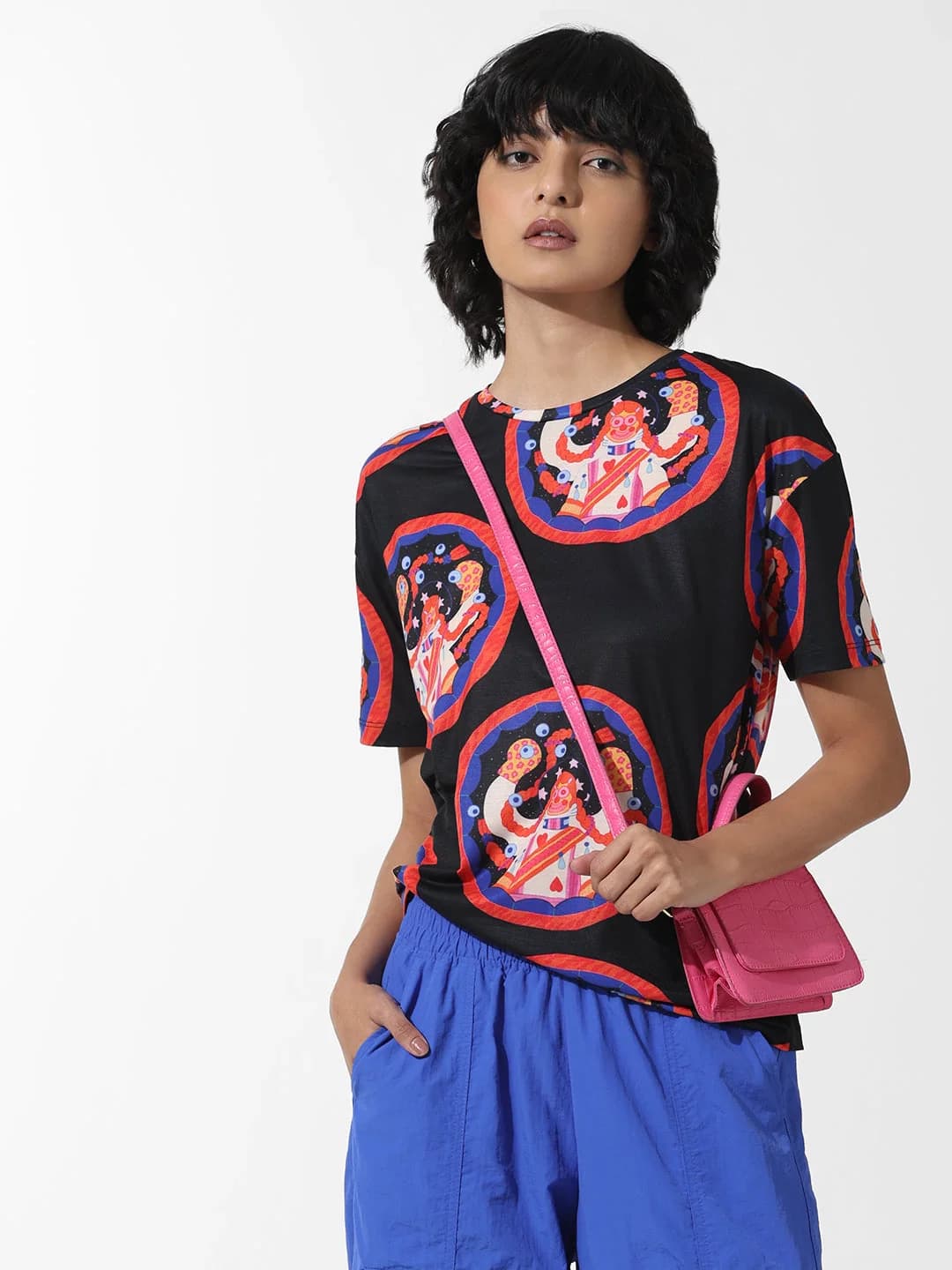 Women's Black Casual Printed Tshirt