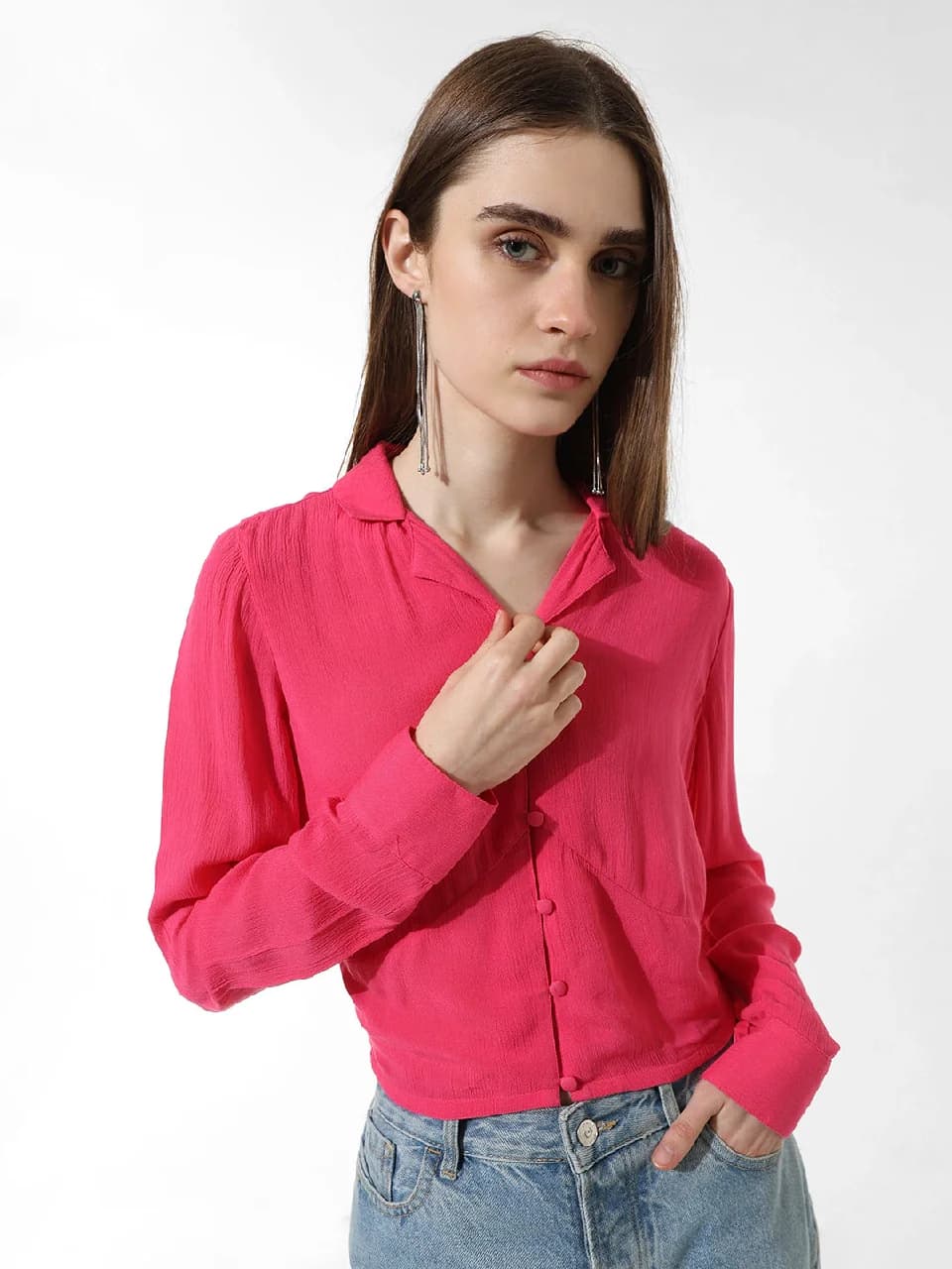 Women's Pink Casual Solid Shirt