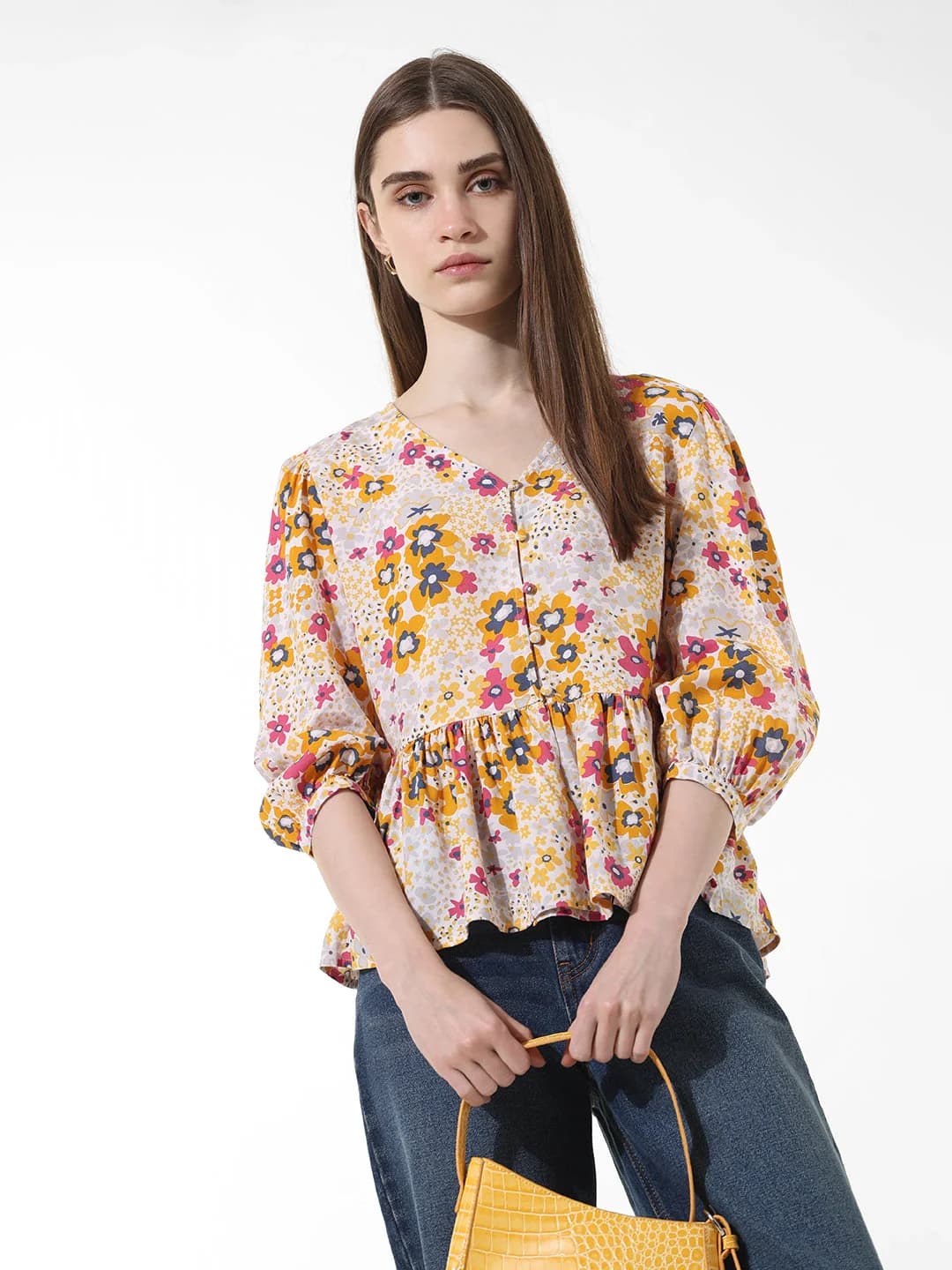 Women's Beige Casual Printed Top