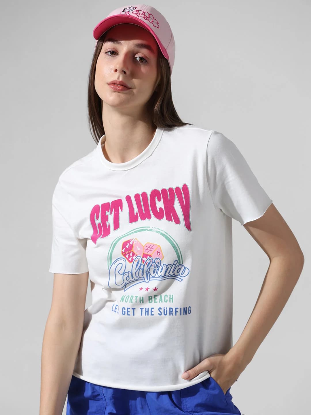 Women's White Casual Printed Tshirt