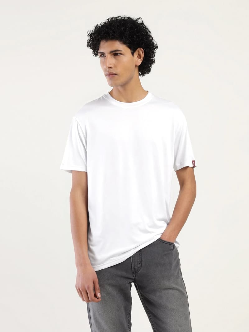Men's White Casual Solid Regular Fit Tshirt