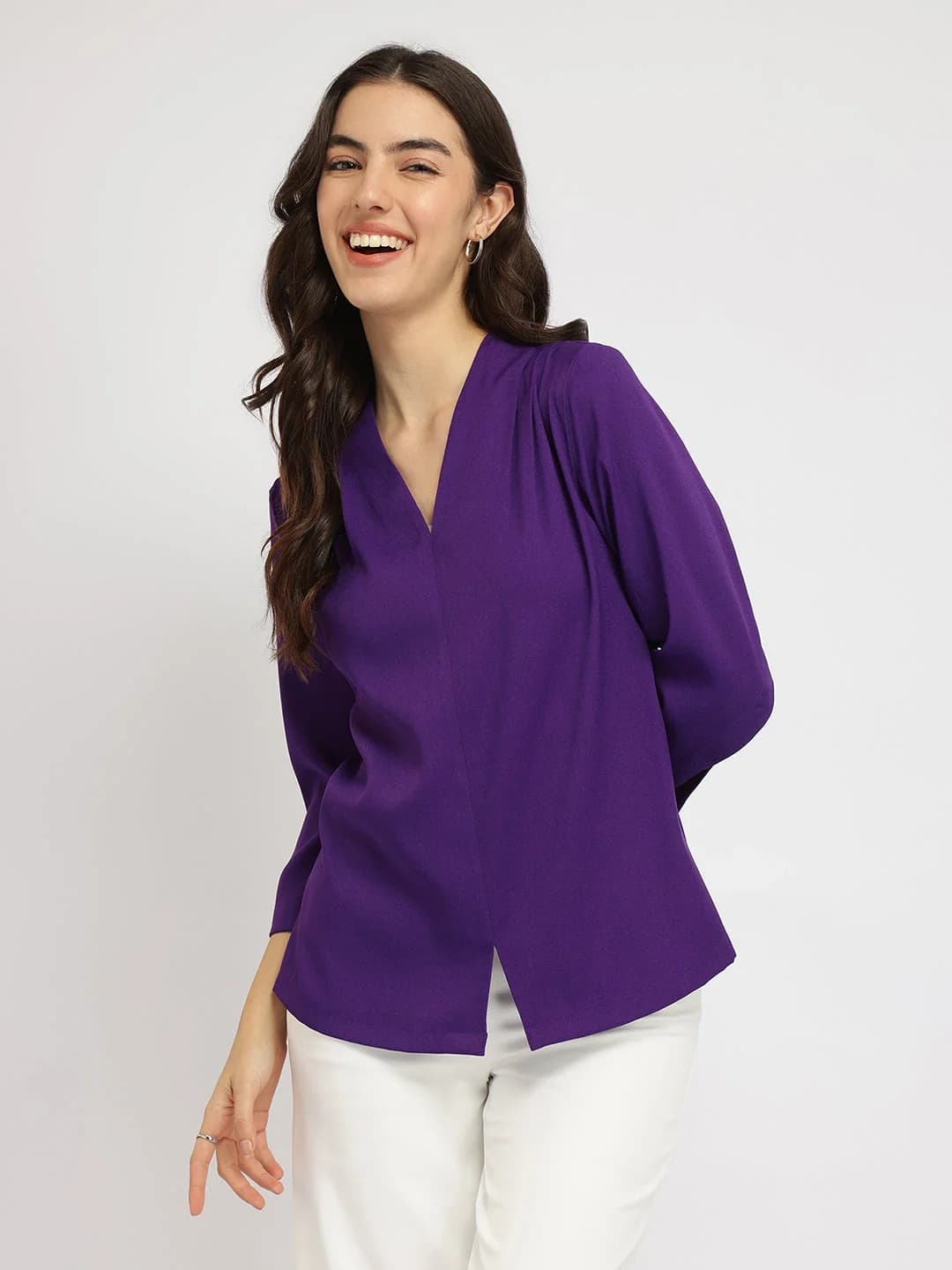 Women's Purple Casual Solid Top