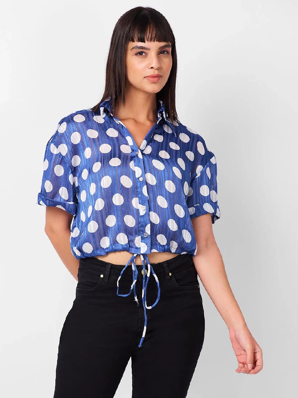 Women's Blue Casual Printed Top