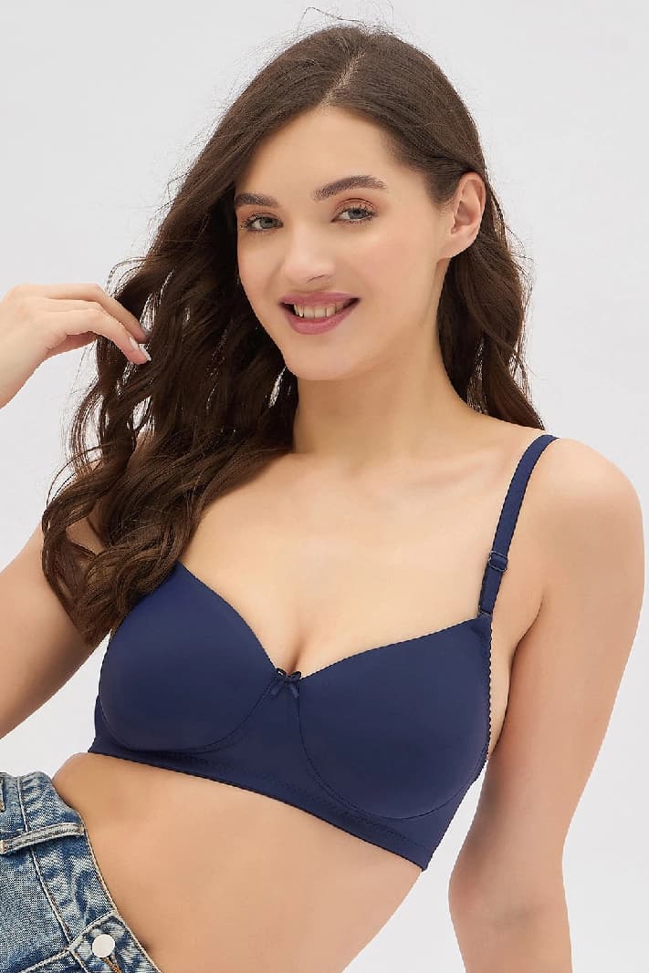 Women's Blue Solid Polyamide Bra