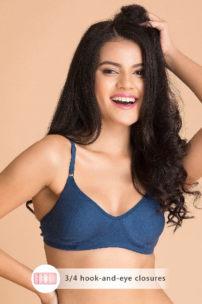 Women's Blue Solid Cotton Bra