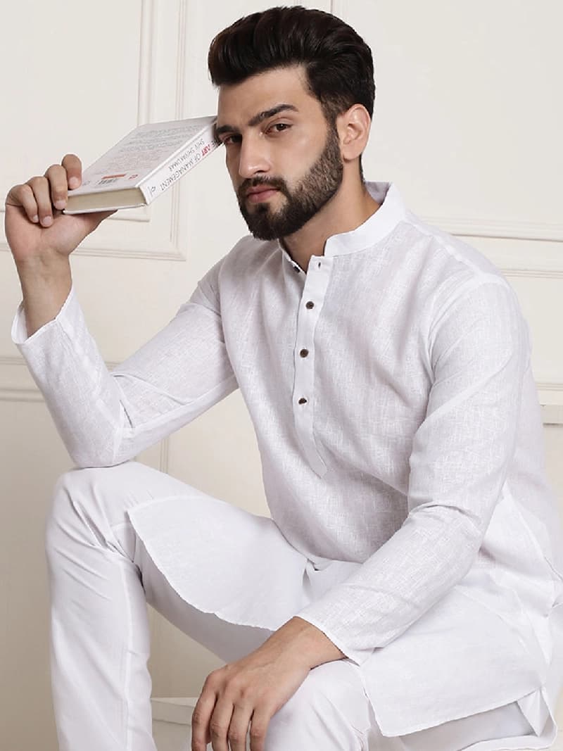 Men's White Casual Solid Kurta