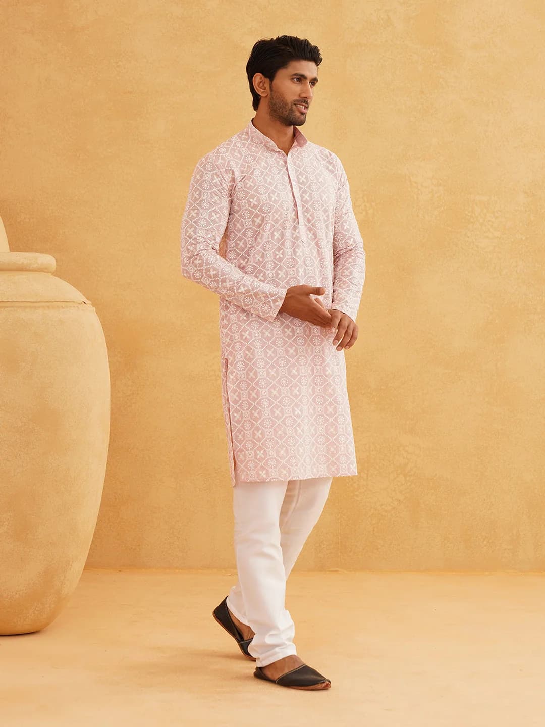Men's Pink Festive Cotton Kurta