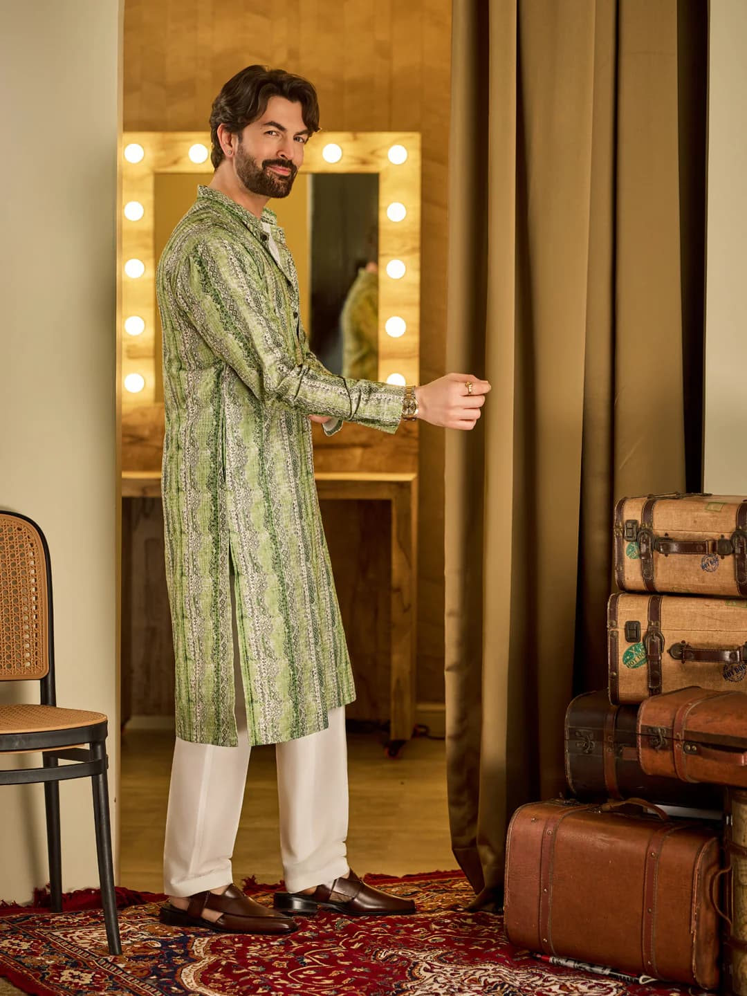 Men's Green Festive Cotton Kurta