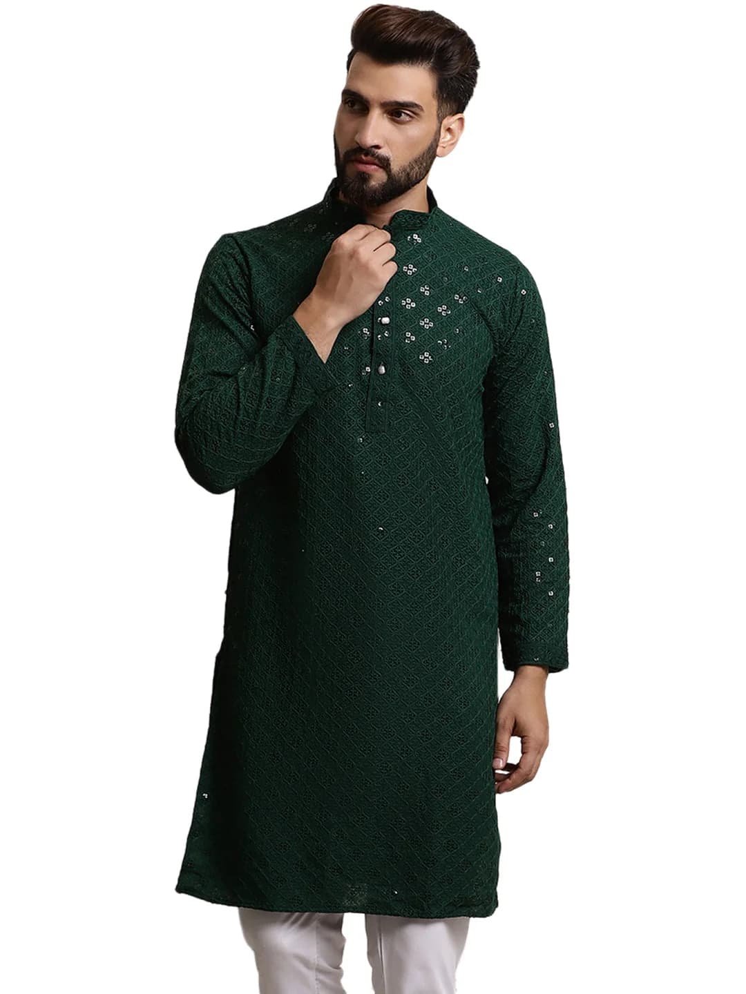 Men's Green Casual Cotton Kurta