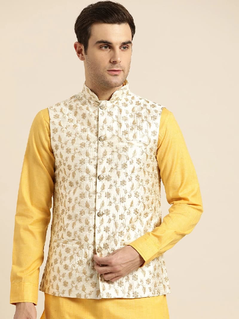 Men's White Casual Nehru Jacket