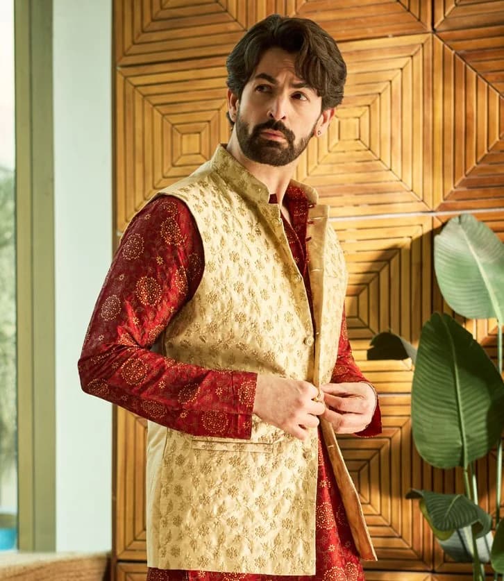 Men's Beige Casual Nehru Jacket