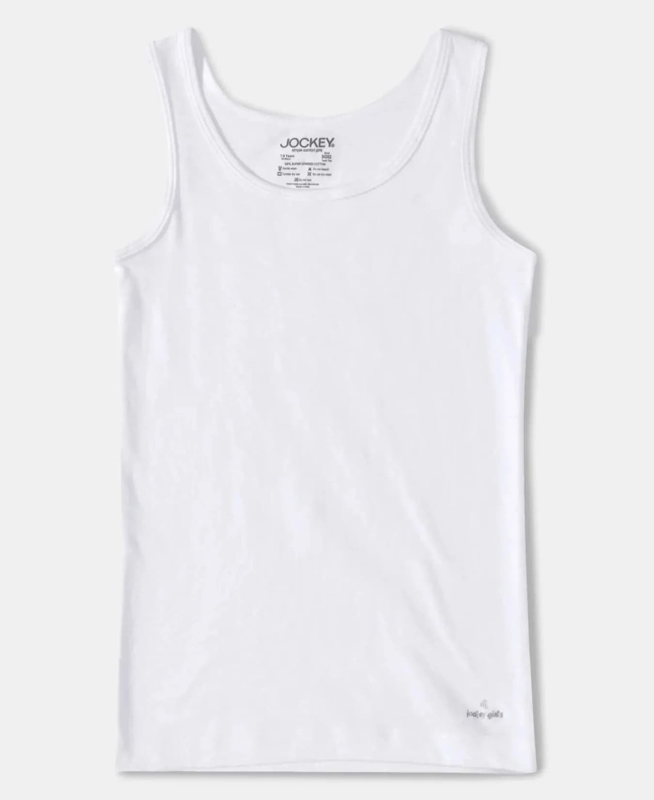 Girl's White Pure Cotton Tank