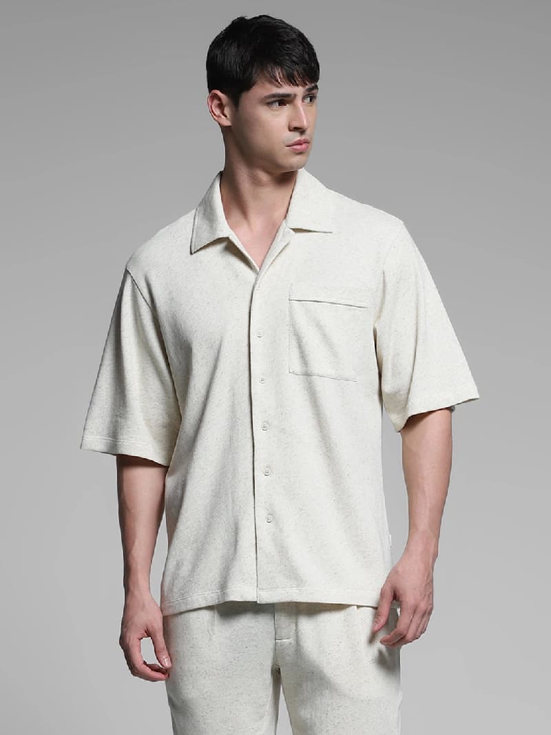 Men's White Work Oversized Fit Solid Half Sleeves Shirt