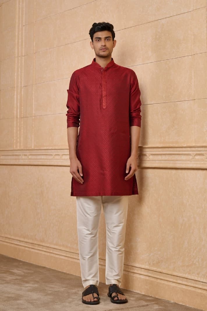 Men's Red Festive Kurta Set