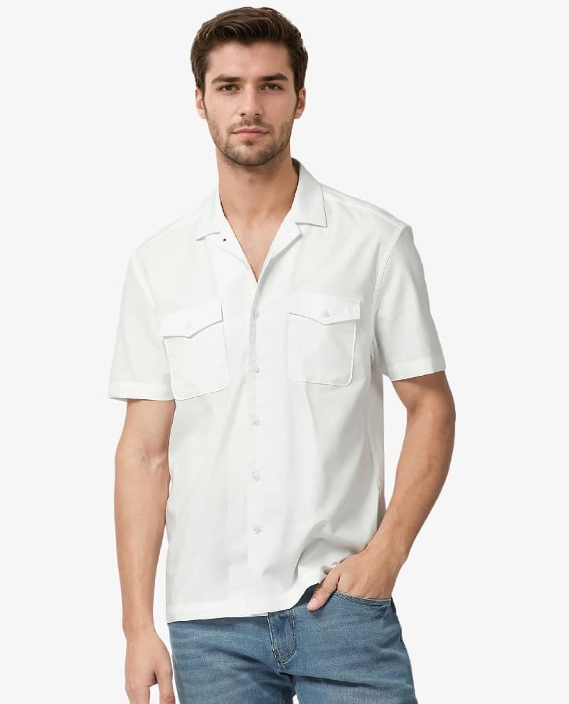 Men's White Casual Solid Regular Fit Shirt