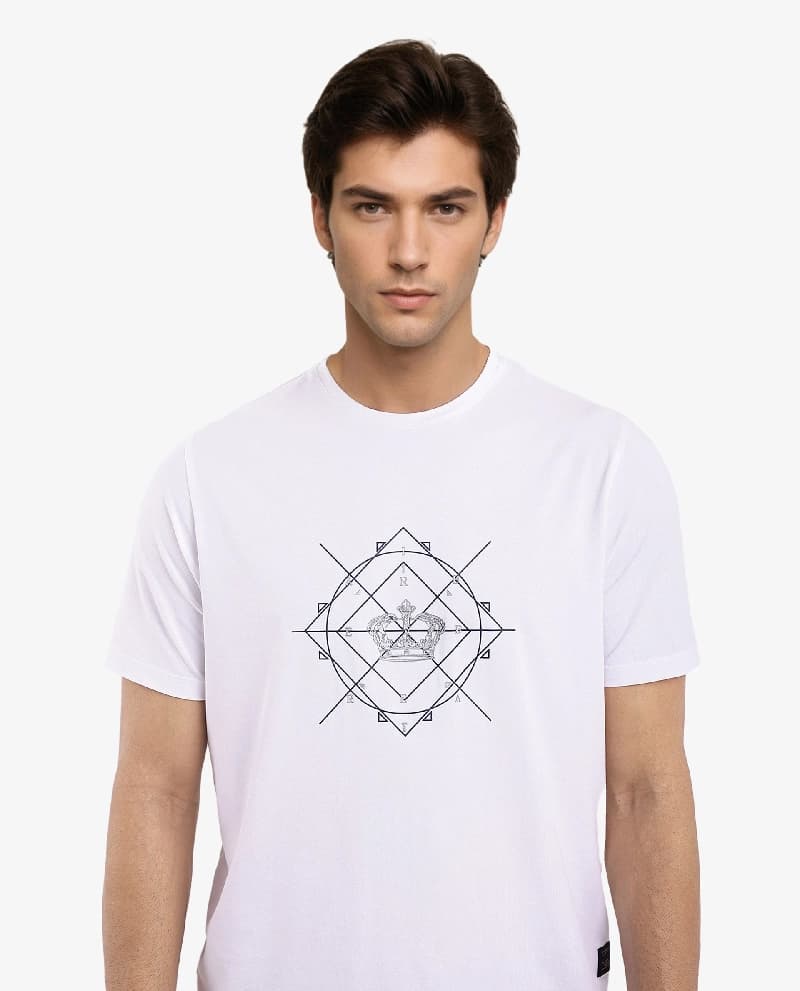 Men's White Casual Printed Regular Fit Tshirt
