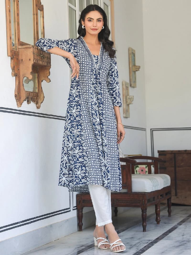 Women's Navy Festive Kurta