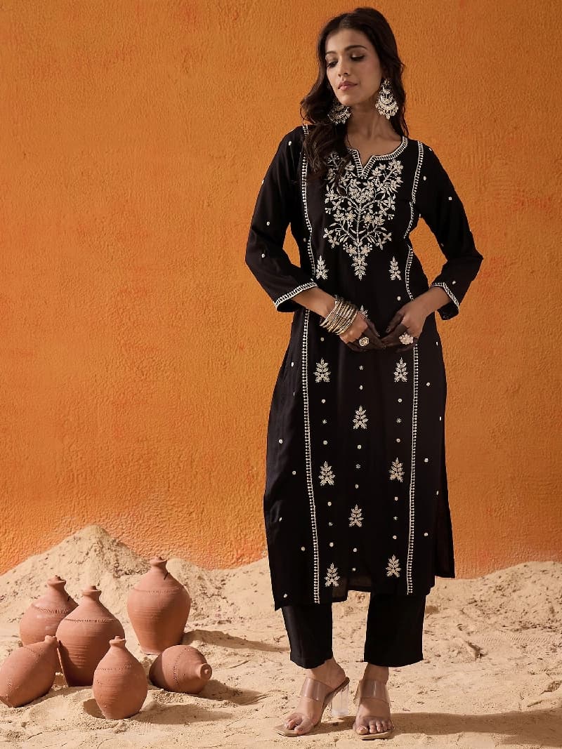 Women's Black Festive Printed Kurta