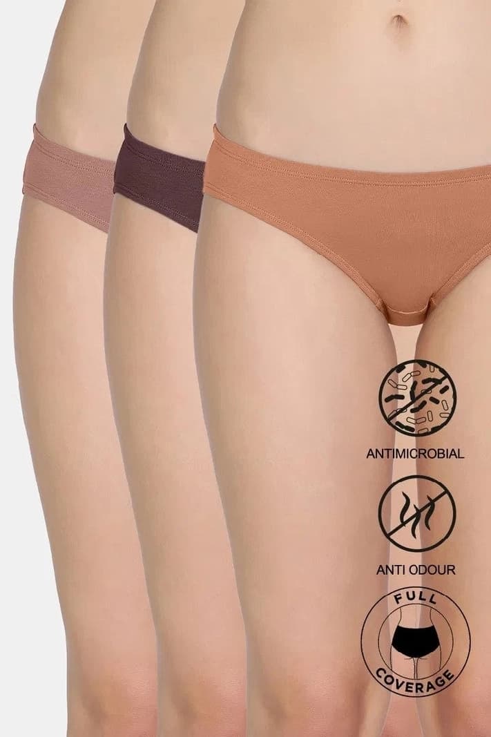 Women's Multicolor Low Rise Full Coverage Bikini Panty - Set of 3