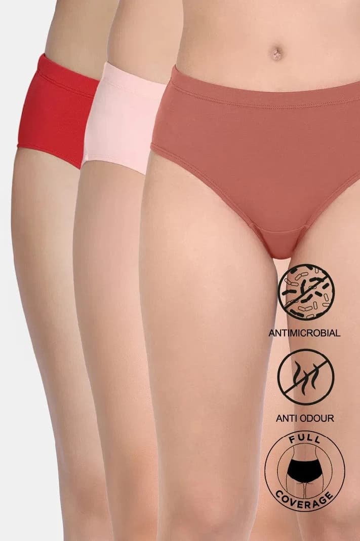 Women's Multicolor Mid Rise Full Coverage Hipster Panty - Pack of 3