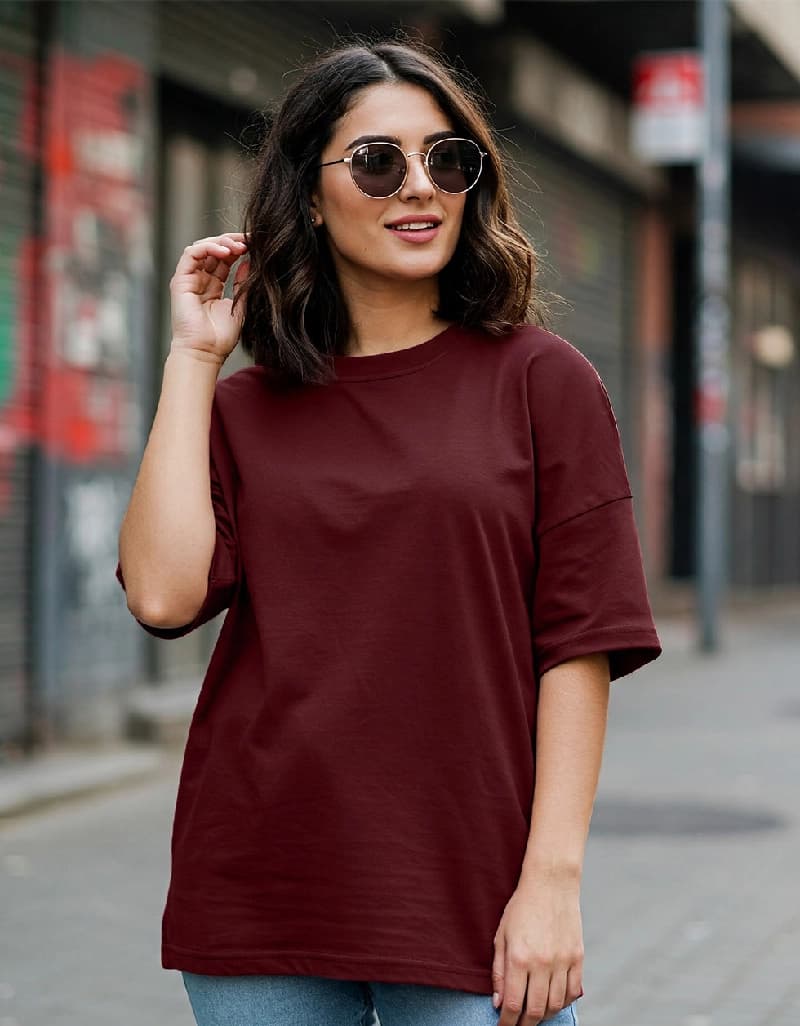 Women's Red Casual Solid Oversized Fit Tshirt