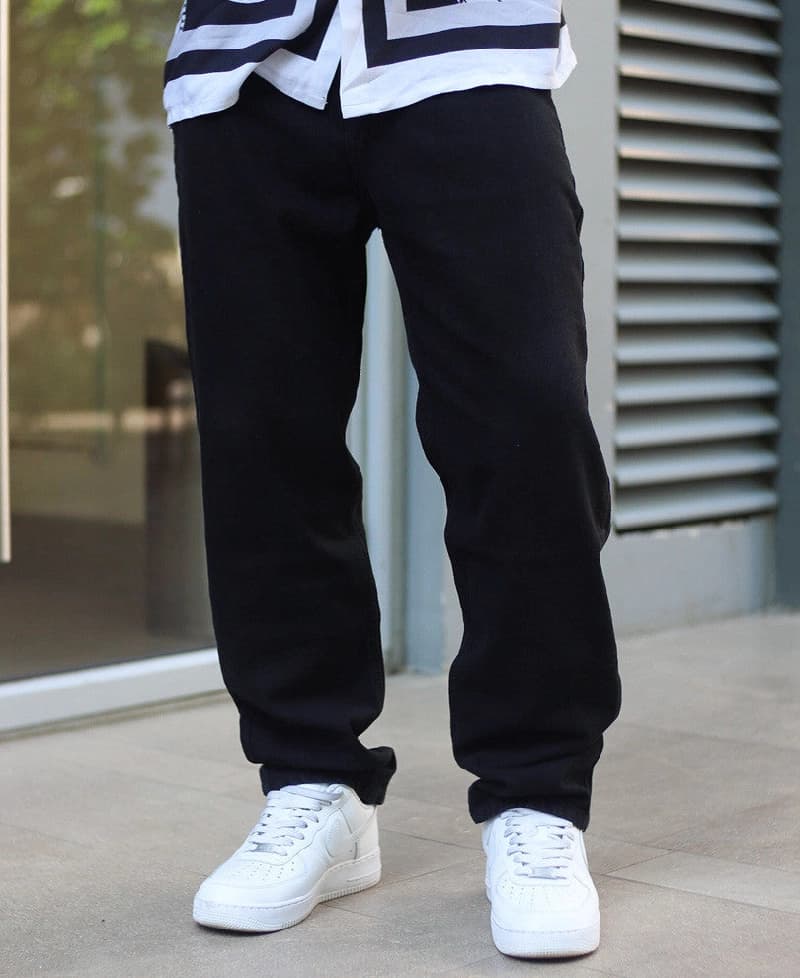 Men's Black Casual Textured Baggy Fit Jeans