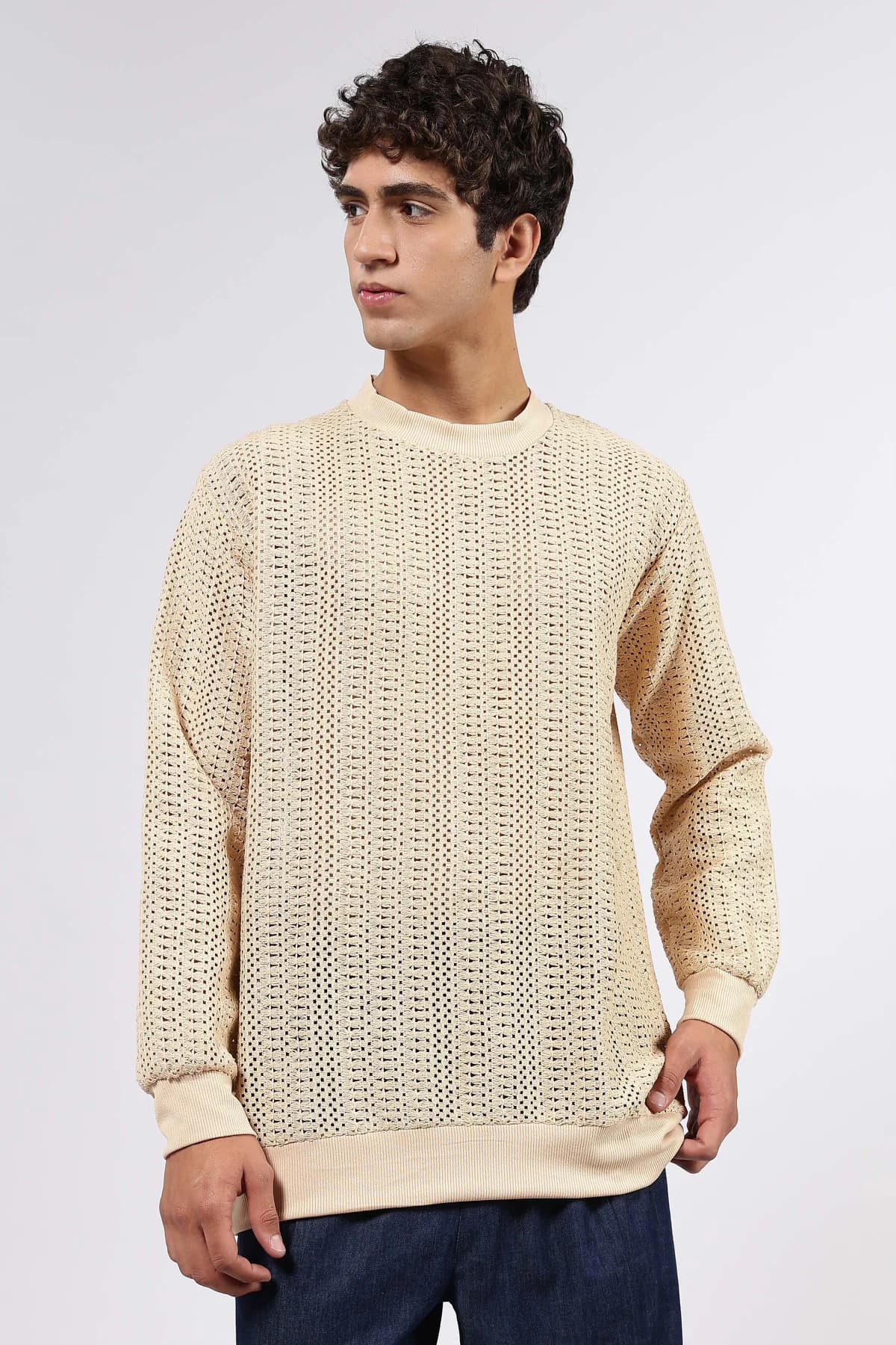 Unisex Beige Casual Solid Oversized Fit Sweatshirt