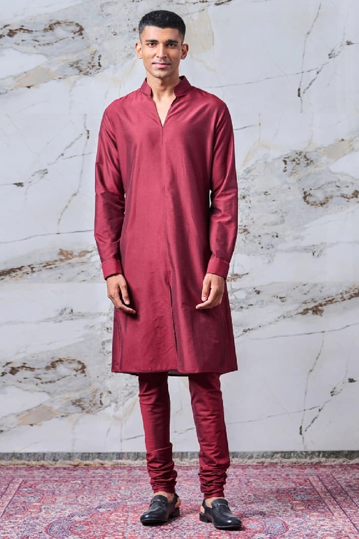 Men's Red Casual Solid Regular Fit Kurta