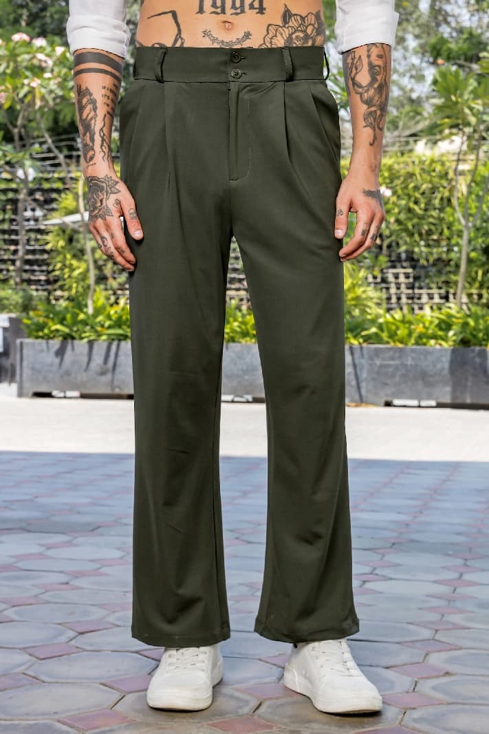 Unisex Green Casual Solid Regular Fit Trouser