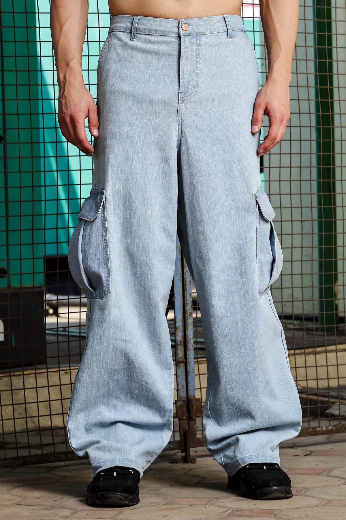 Unisex Blue Casual Solid Oversized fit Jeans