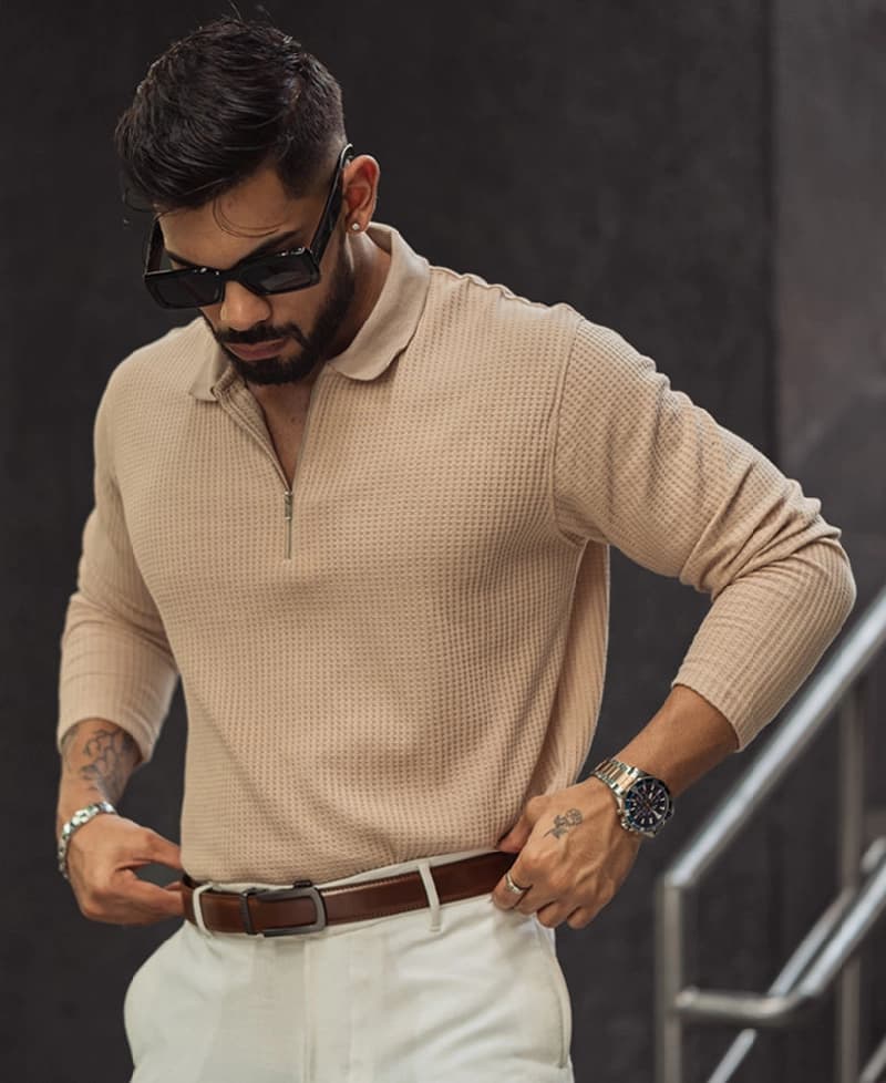 Men's Cream Casual Solid Regular Fit Polo Tshirt