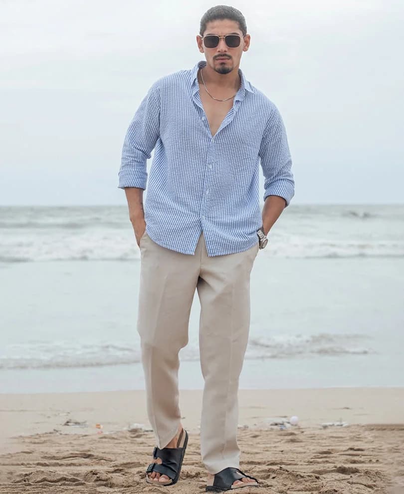 Men's Blue Casual Striped Regular Fit Cotton Shirt