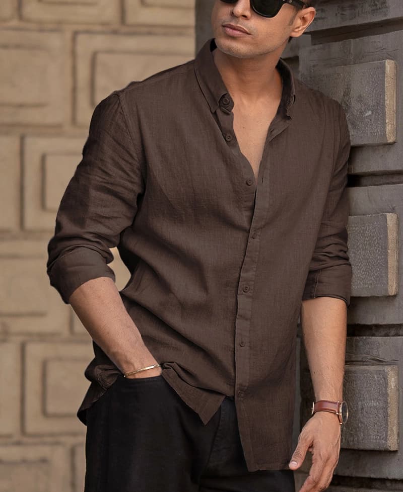 Men's Brown Casual Solid Regular Fit Shirt