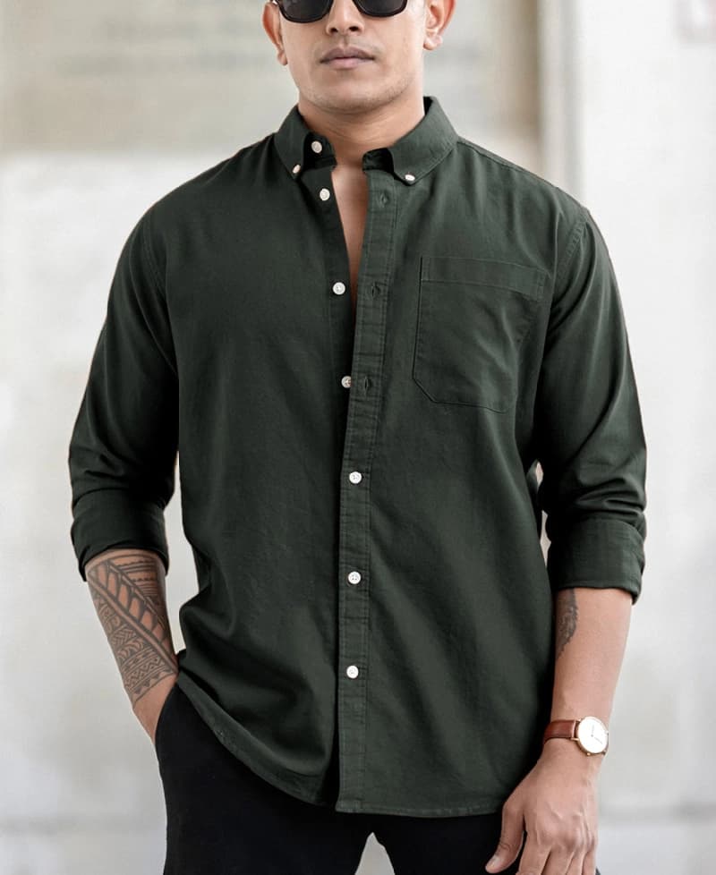 Men's Green Casual Solid Regular Fit Shirt