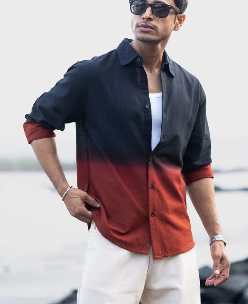 Men's Black Casual Printed Regular Fit Shirt