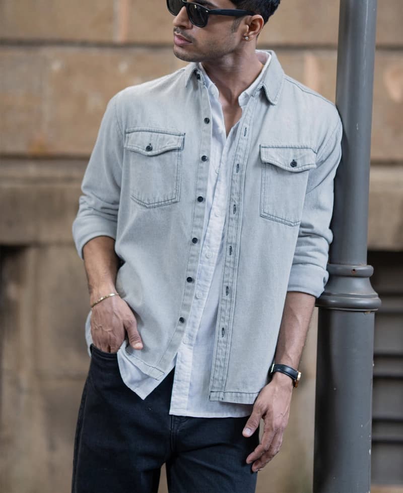 Men's Grey Casual Solid Regular Fit Jacket