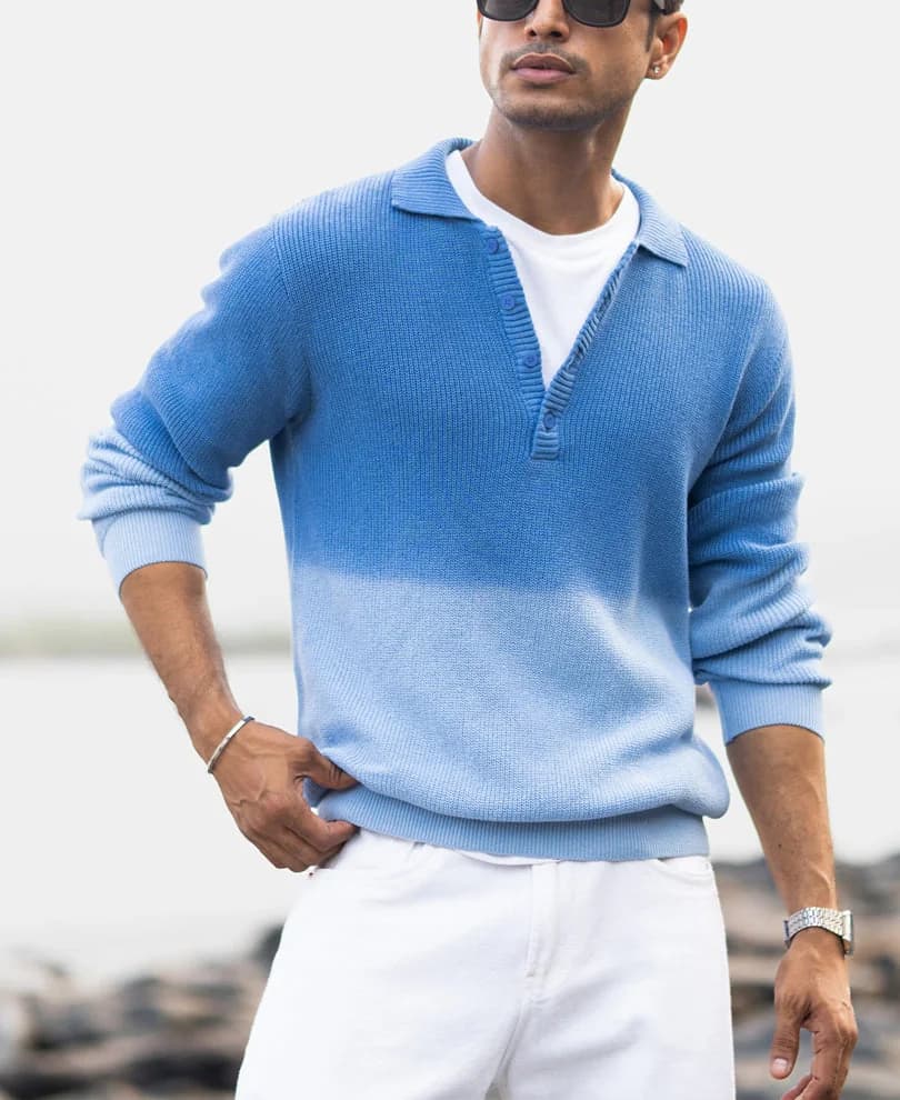 Men's Blue Casual Printed Regular Fit Sweatshirt