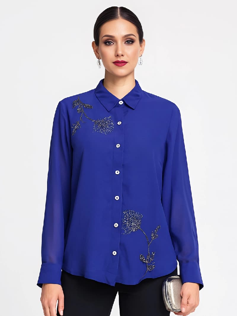 Women's Blue Festive Regular Fit Shirt